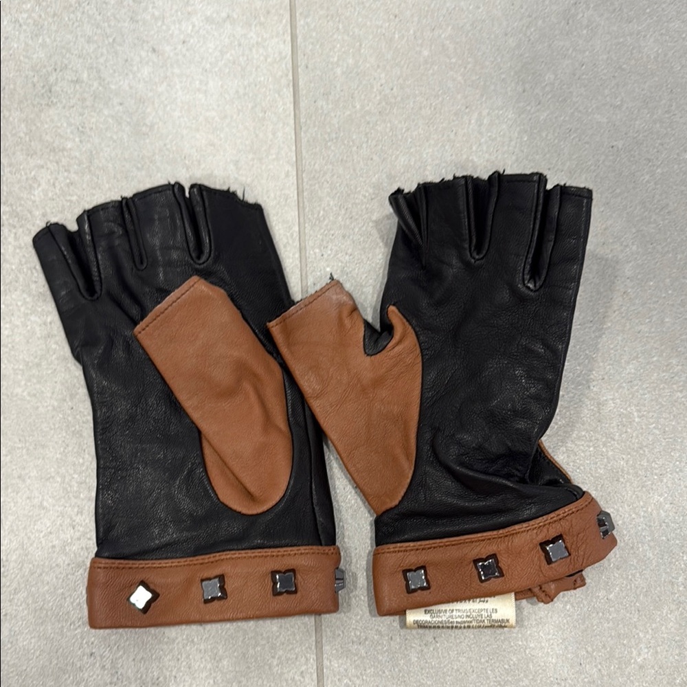 BCBGMaxAzria Studded Black Leather Fingerless Motorcycle Gloves